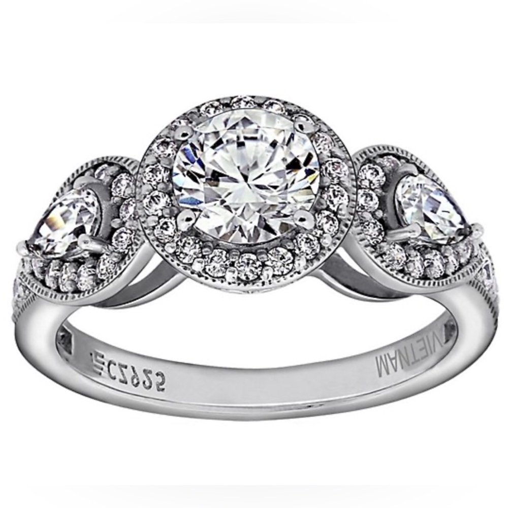 Diamonique 1.90 cttw Round & Pear Halo Ring